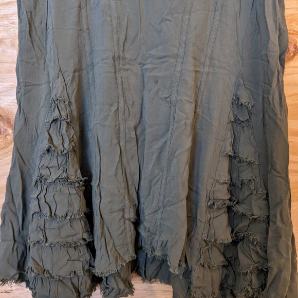 Free People Intimately Tank Sleeveless Med Green Crinkle Ruffle Beach Flowy Long - Picture 4 of 10